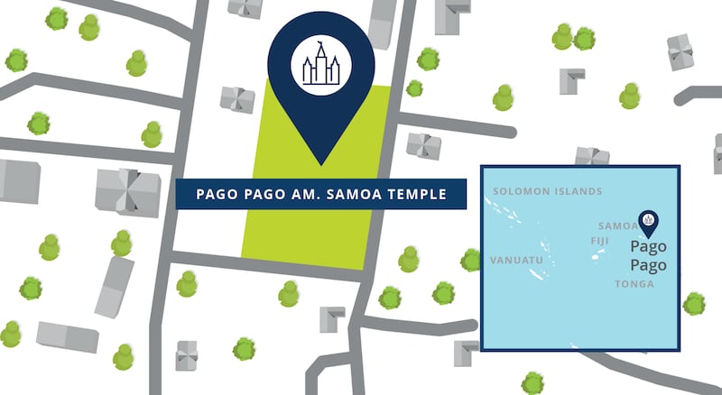 Une carte montre l'emplacement du temple de Pago Pago (Samoa américaines).