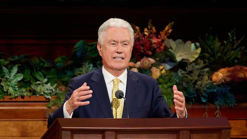 President Dieter F. Uchtdorf, acting president of the Quorum of the Twelve Apostles, speaks during the Sunday afternoon session of the 196th Semiannual General Conference of The Church of Jesus Christ of Latter-day Saints in the Conference Center in Salt Lake City on Oct. 4, 2026.