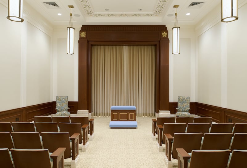 Une salle d'instruction du temple de Willamette Valley, en Oregon.