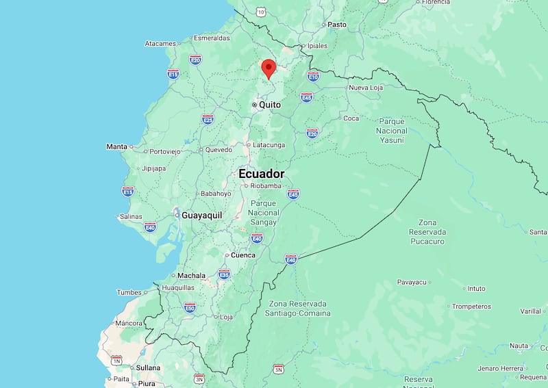 Une carte de l'Équateur, avec un repère placé sur Otavalo, dans le nord du pays.
