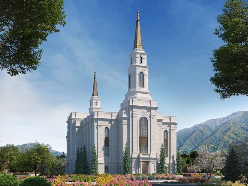 Un rendu architectural du temple de Spanish Fork (Utah).