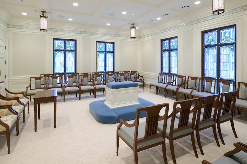 Une salle de scellement à l'intérieur du temple de Cleveland (Ohio).