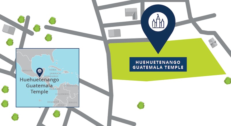 Carte de localisation du site du temple de Huehuetenango, au Guatemala.