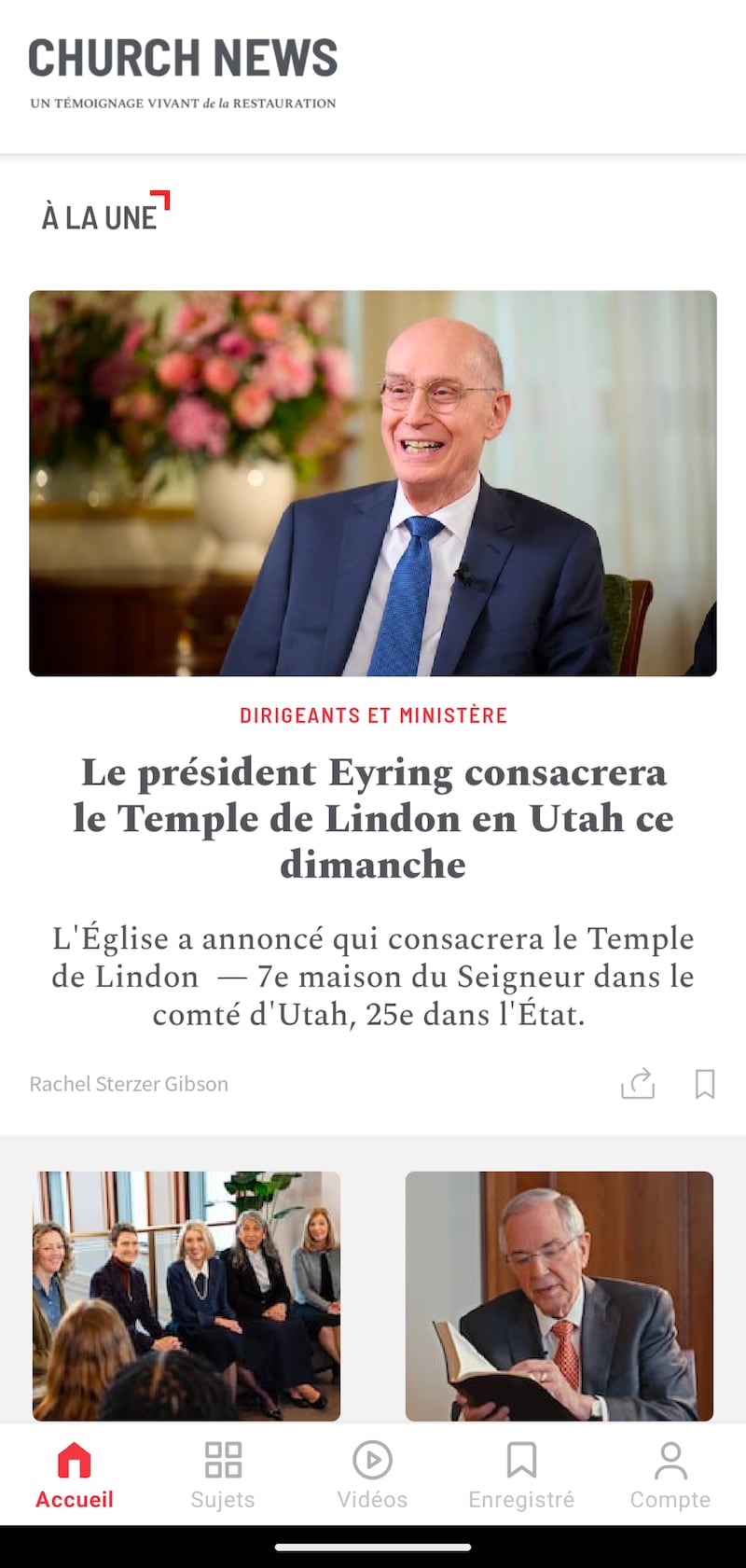 Le Church News a été lancé en français en avril 2026. Les articles sont disponibles en français sur le site Web du Church News et sur l'application Church News.