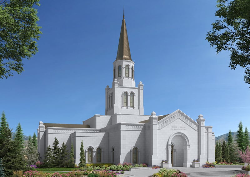 Un dessin de l'exterieur du temple de Coeur d'Alene (Idaho).