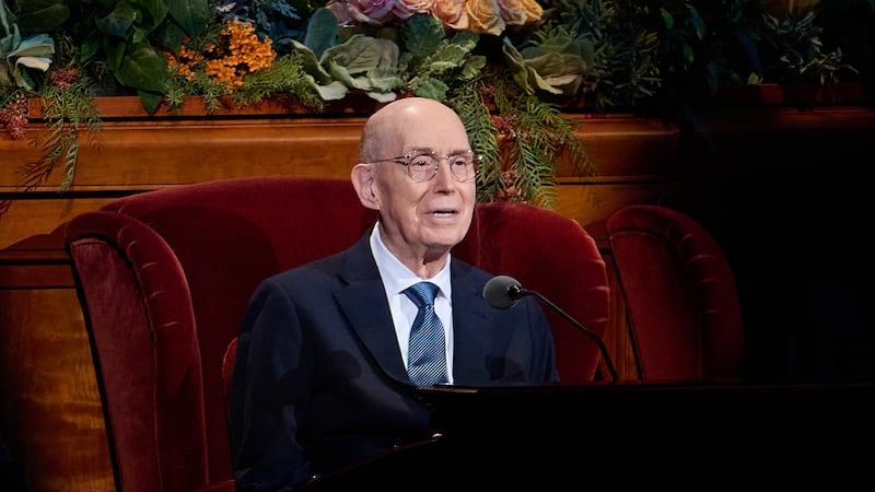 President Henry B. Eyring speaks Sunday morning of October 2026 general conference in the Conference Center in Salt Lake City on Oct. 4, 2026.