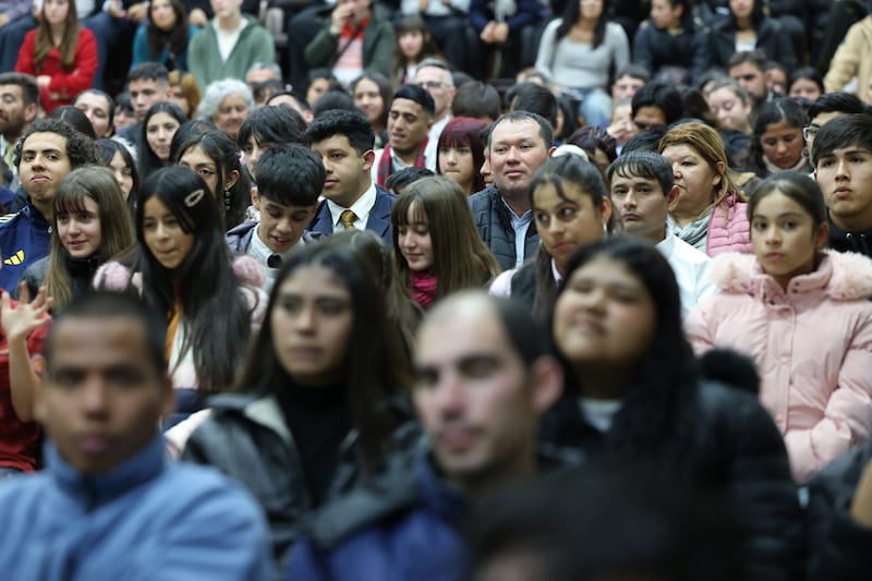 Attendees listen during a special devotional in Buenos Aires, Argentina, on May 19, 2026.