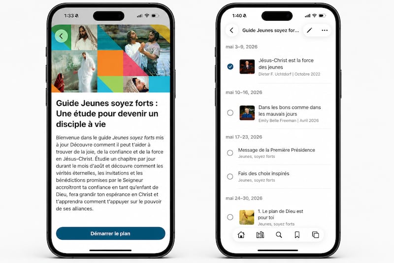 Une vue du guide « Jeunes, soyez forts » sur un appareil électronique.