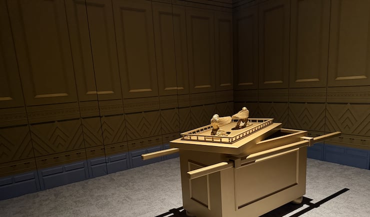 The Arc of the Covenant 3D printed model sits in the "holy of holies" room of the tabernacle replica in the Farmington Utah North Stake, June 18, 2026.