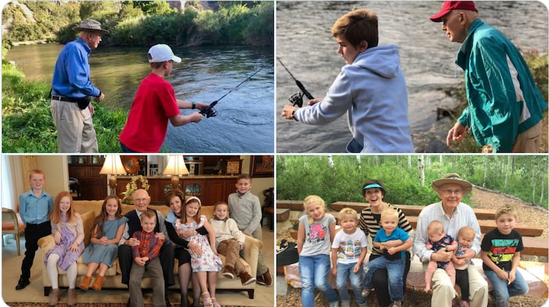 Le president Dallin H. Oaks passe du temps avec des membres de sa famille dans un collage de quatre photos.