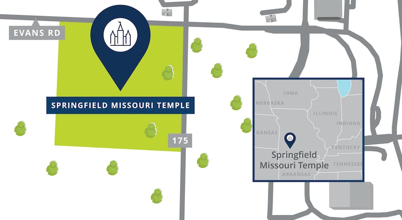 Plan de localisation du temple de Springfield, Missouri.