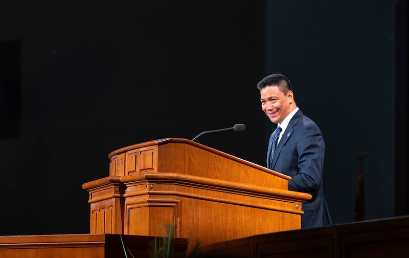 Frère James O. Fantone, soixante-dix Autorité générale, s'exprime lors d'une réunion spirituelle sur le campus de BYU–Idaho dans l'I–Center à Rexburg (Idaho), le mardi 22 septembre 2026.