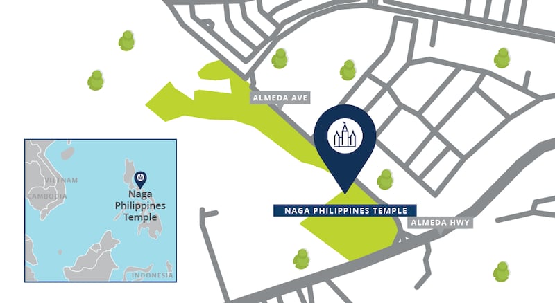 Un plan du site du temple de Naga, aux Philippines.