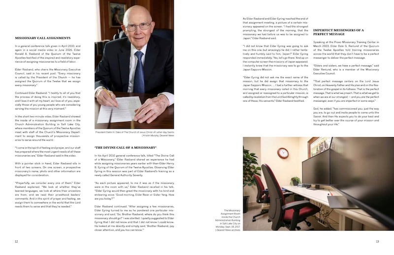 Les pages 10-11 du magazine L’œuvre missionnaire dans l’Église de Jésus-Christ des Saints des Derniers Jours contiennent un article sur les appels et les affectations des missionnaires.