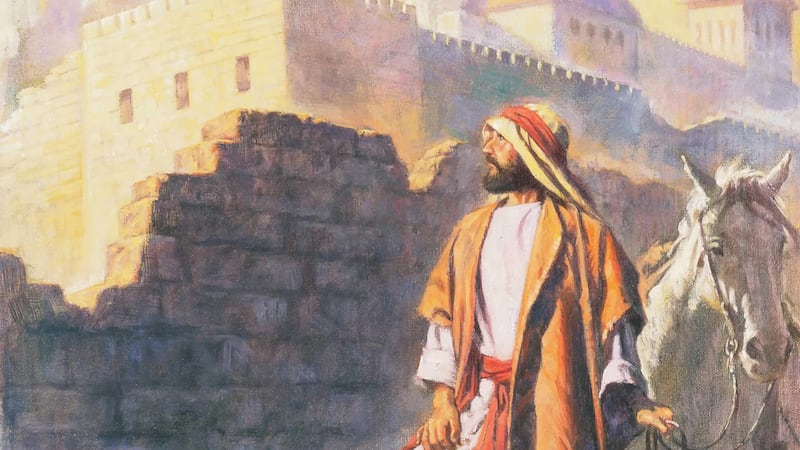 « Néhémie inspecte les murs de Jérusalem », par Robert T. Barrett.