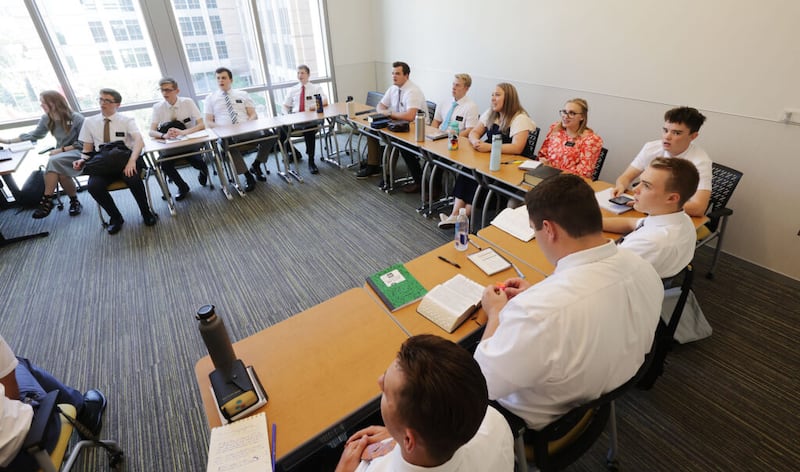 Missionaries study in class at the Missionary Training Center in Provo, Utah, on Wednesday, Aug. 25, 2021.
