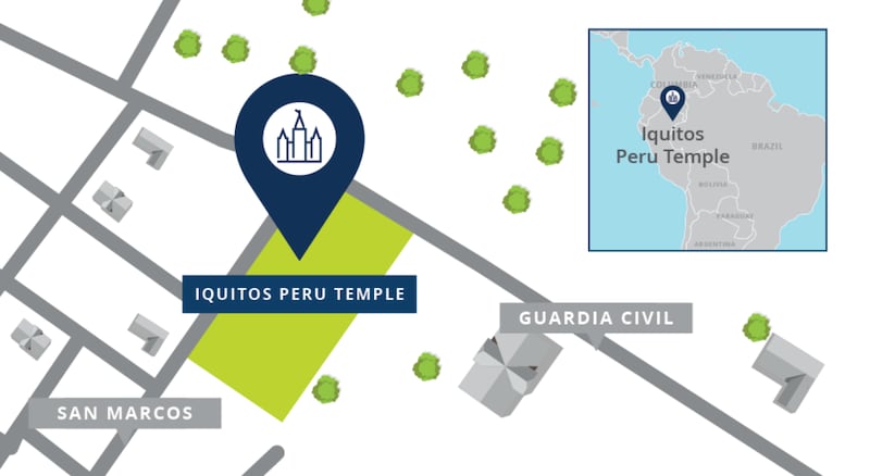 Carte de l'emplacement du temple d'Iquitos (Pérou).