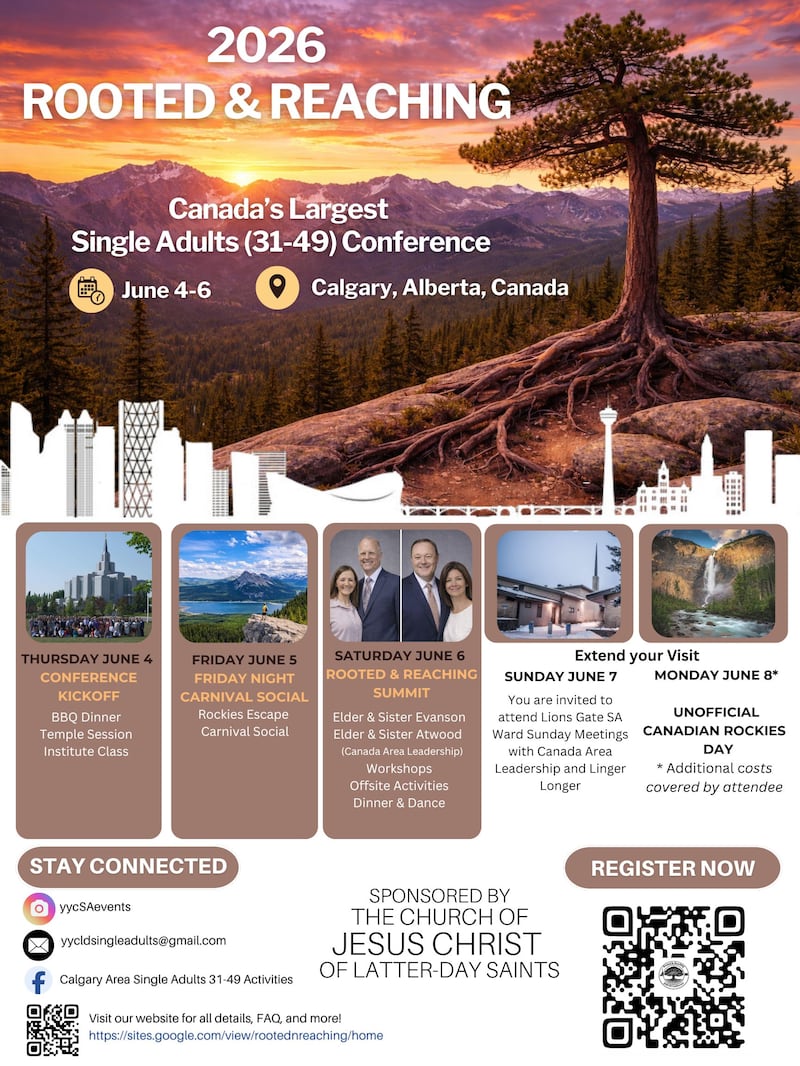 La conférence 2026 « Rooted and Reaching » pour les adultes seuls se tiendra du 6 au 8 juin à Calgary, en Alberta, au Canada.