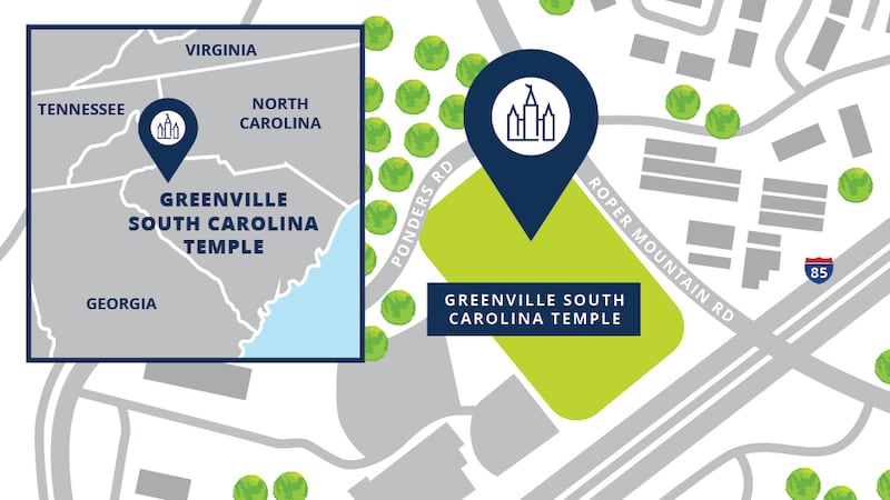 Plan du site du temple de Greenville, en Caroline du Sud.