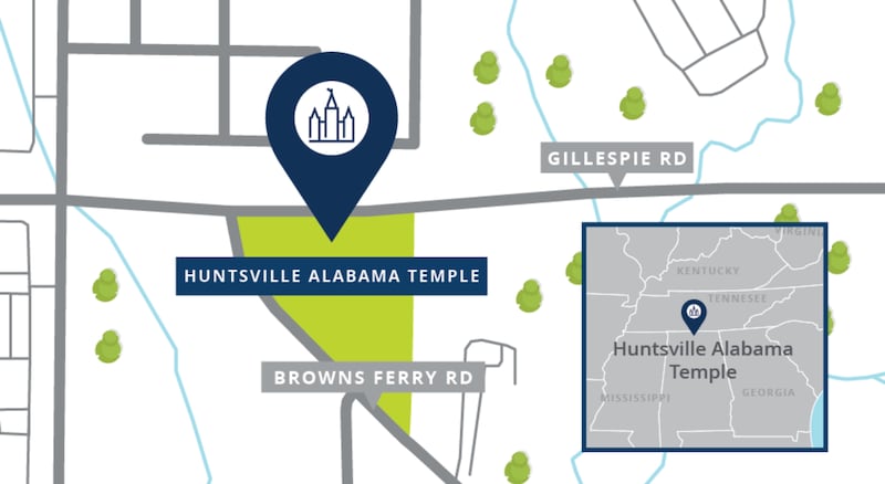 Plan de localisation du site du temple de Huntsville, en Alabama.