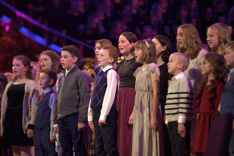 Un chœur d’enfants chante pendant le festival de musique de l’Église 2025, le samedi 15 novembre 2025, au Tabernacle de Salt Lake City.
