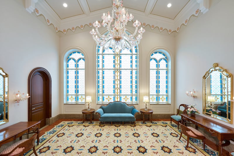 La salle de la mariée du temple de Yorba Linda, en Californie.