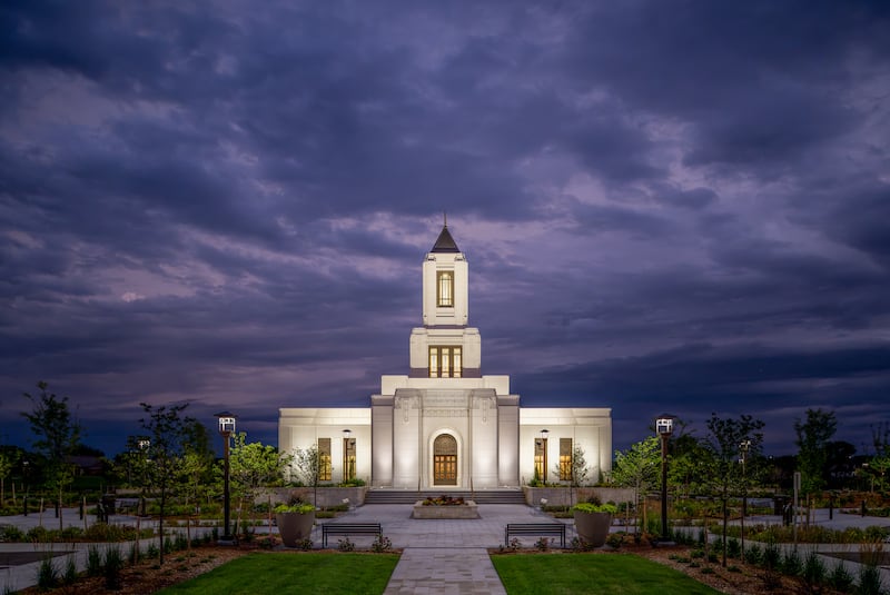 Le temple de Wichita (Kansas) la nuit.
