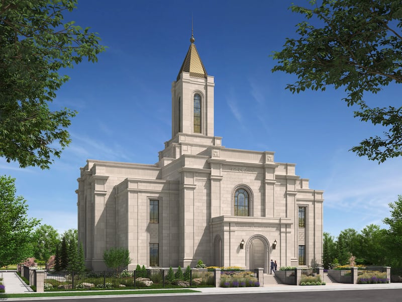 Image de synthese du temple de Montpelier (Idaho).