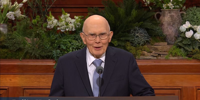 Le president de l'Eglise, Dallin H. Oaks, s'exprime lors de la session du samedi matin de la 196e conference generale annuelle de l'Eglise de Jesus-Christ des Saints des Derniers Jours au Conference Center a Salt Lake City, le 4 avril 2026.