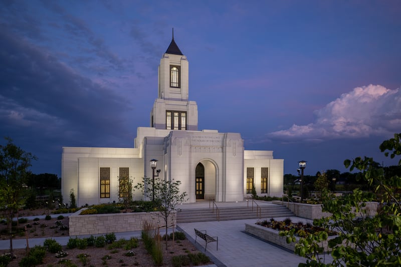 Le temple de Wichita (Kansas) de nuit.