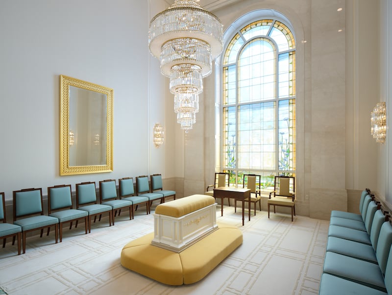 Une salle de scellement à l'intérieur du temple de Montpelier (Idaho).