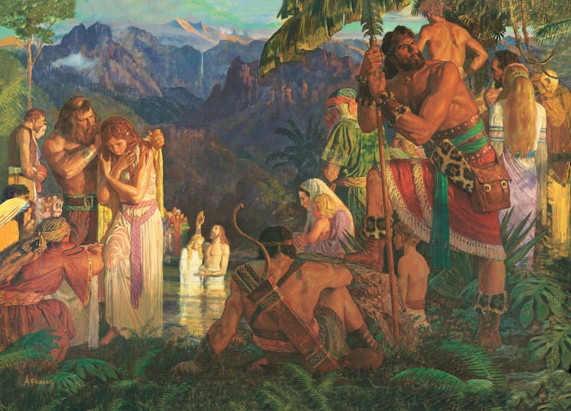 "Alma baptise dans les eaux de Mormon", par Arnold Friberg