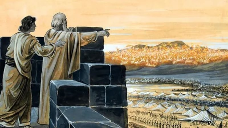 Une illustration d'Élisée montrant à son serviteur les chars de feu.