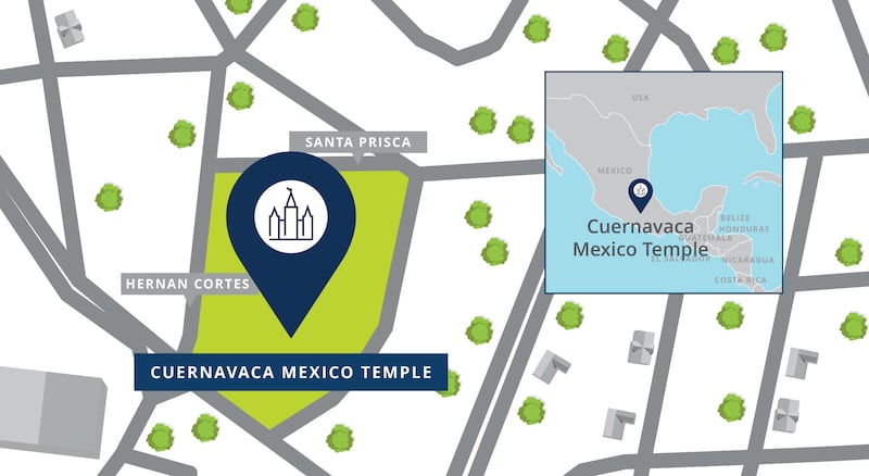 Une carte du site du temple de Cuernavaca (Mexique).