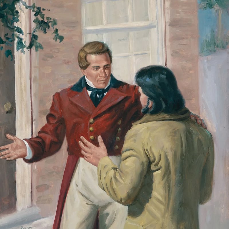 Peinture de Joseph Smith saluant William W. Phelps, réalisée par Robert Anderson McKay.