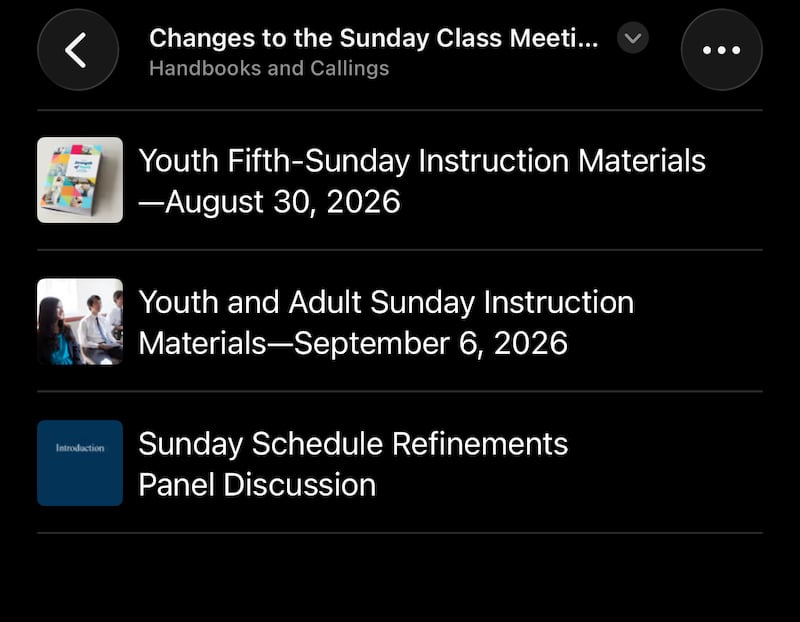 Une liste des vidéos dans la section « Changements au programme des réunions de classe du dimanche » de la Médiathèque de l’Évangile à regarder en paroisse et en branche le 30 août et le 6 septembre 2026.