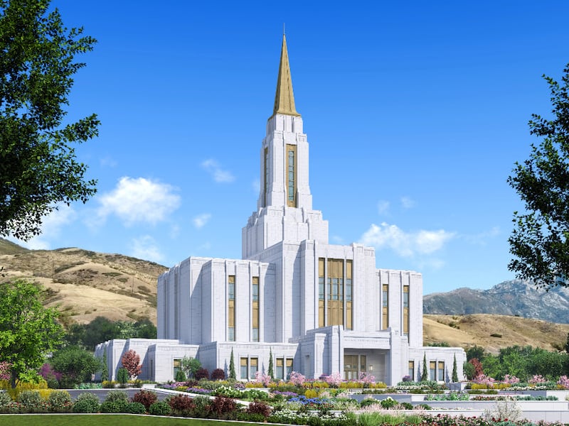 Représentation artistique du temple de Lehi (Utah).