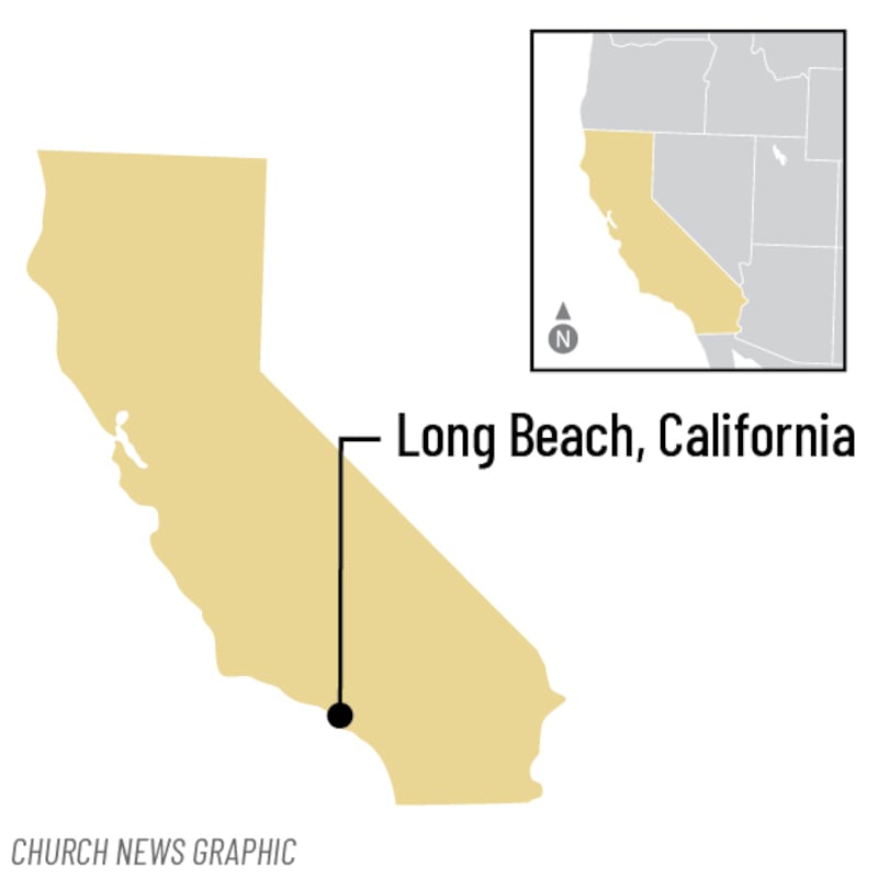 Une carte montre l’emplacement de Long Beach, en Californie, lieu de naissance de sœur Theresa A. Collins, deuxième conseillère dans la présidence générale de la Primaire à compter du 1er août 2026.