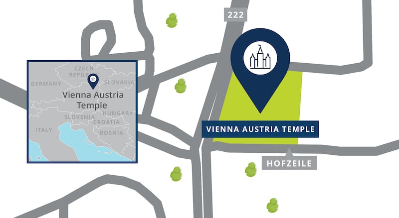 Une carte de l'emplacement du temple de Vienne (Autriche).