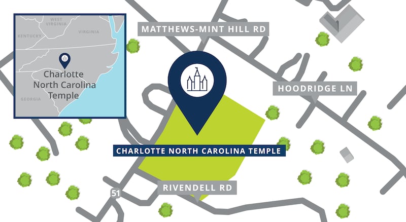 Un plan du site pour le temple de Charlotte (Caroline du Nord).