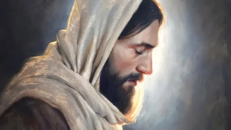 « Notre lumière » par Dan Wilson est un portrait de Jésus-Christ avec la tête inclinée dans la prière.