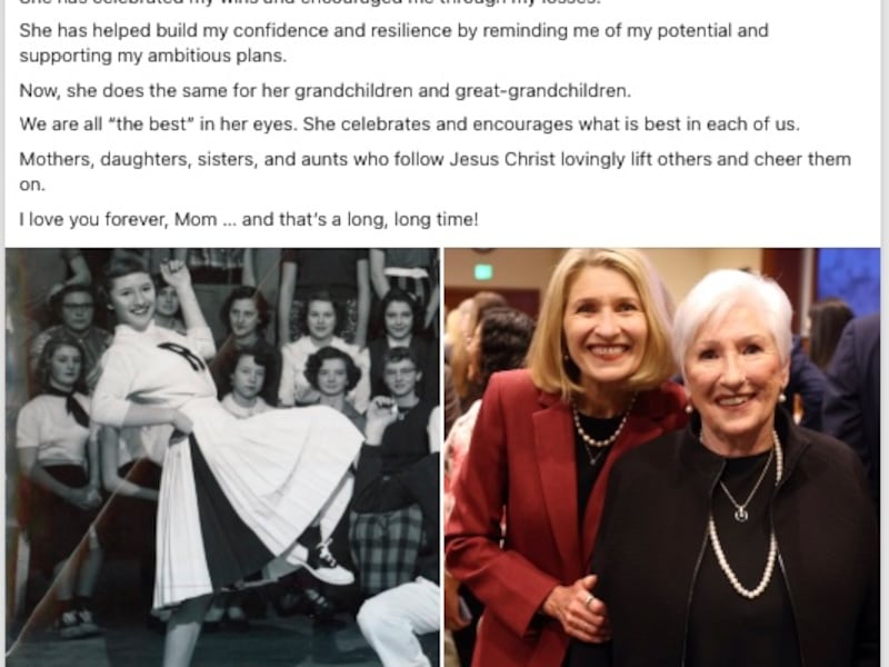 Camille N. Johnson, presidente generale de la Societe de Secours, a raconte comment sa mere etait une supportrice a bien des egards, dans une publication sur les reseaux sociaux le dimanche 10 mai 2026.