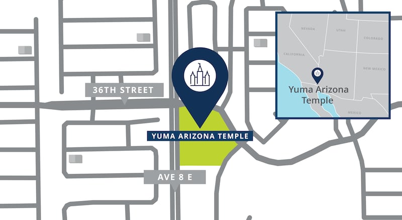 Un plan du site du futur temple de Yuma (Arizona), avec les routes à proximité.